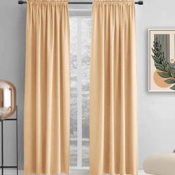 the conversion Light Beige lightweight Satin Solids 8ft Light Filtering Rod Pocket Long Curtains (2 Pcs)-picture-39