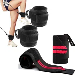 Combo of D-Ring Ankle Strap+Wrist Wrap for Gym Fitness Accessory Kit Kit-image-73