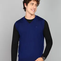 raymond Men Solid V Neck Dark Blue Sweater-picture-16