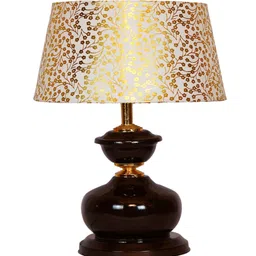 foziq Brown Metal & Cotton Beige & Gold Colour Table Lamp image 4