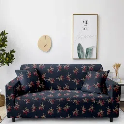 cortina Blue Floral Polyester (1Pc) Seater Sofa Cover image 1