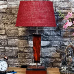 Novara Maroon Natural Fiber Shade Night Lamp With Wood Base By BrightDaisy image 2