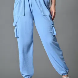 DressBerry Women Comfort Loose Fit High-Rise Wrinkle Free Cargos Trousers-image-4