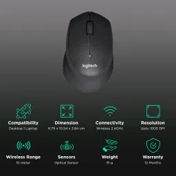 logitech M331 Plus Wireless Optical Mouse with Silent Click Buttons (1000 DPI, Plug & Play, Black) image 2