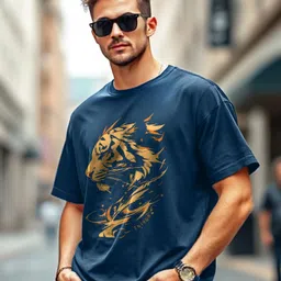 enitor Oversized | Loosefit Men Printed Round Neck Cotton Blend Dark Blue T-Shirt image 3