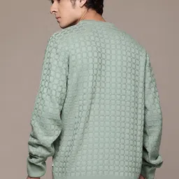 roadster Men Self Design High Neck Green Sweater image 3