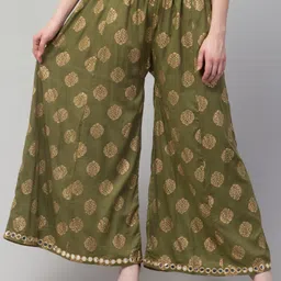 fambee Women Flared Green Viscose Rayon Trousers-picture-25