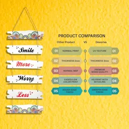 devoriva Smile More Worry Less Wooden Decorative Wall Plaque for Home Decor image 3