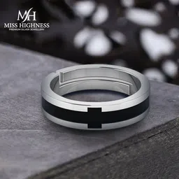 Miss Highness 925 Pure Silver Black Cross Fidget Rings For Men Sterling Silver Cubic Zirconia Rhodium Plated Ring-image-1