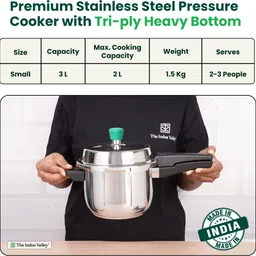 the indus valley Stainless Steel Outer Lid Pressure Cooker with Triply Sandwich Bottom 3 L Induction Bottom Pressure Cooker image 2