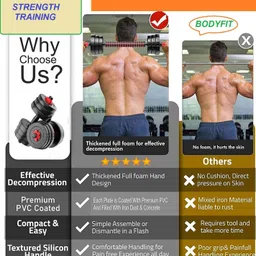 bodyfit 10 kg Convertible & Barbell Home Gym Set Kit For Home Workout Home Gym Combo image 2