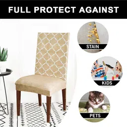 b7 creations Beige Printed Polyester Blend 14x38 Inches Chair Covers (Set of 4) image 4