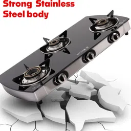 blowhot Jasper 3 Heavy Brass burner Stainless Steel 2 Year Warranty Toughened Glass, Iron Manual Gas Stove image 2