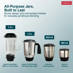 corvell Heavy Duty Motor Compact & Powerful Mixie for Kitchen Knob Control 750 W Mixer Grinder image 5