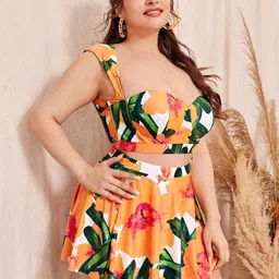 plus curvves Plus Cut-Out Underwire Bikini Swimsuit with Beach Skirt Orange - XL - 8XL image 4