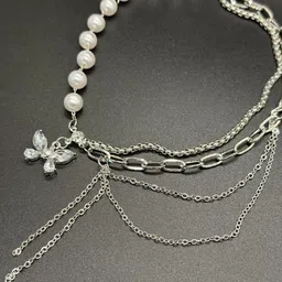 lbtk Butterfly Tassel Clavicle Chain Exquisite Multilayer Neck Jewelry Gift Pearl, Cubic Zirconia Silver Plated Alloy Layered-picture-35