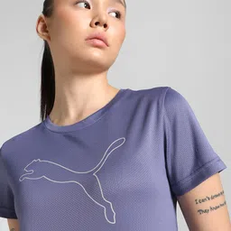 puma Women Printed Crew Neck Polyester Blue T-Shirt image 3