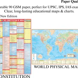 eoimarketing Pack of 2 World Physical & Constitution of india Map | 70x100 cm / 28x40 inch | 90 GSM Thick Paper | Extra Quality Print | New Edition with QR Code | SSC, UPSC & Competitive Exams Paper Print Paper Print image 3