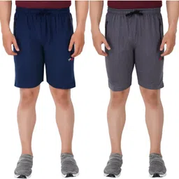 feel track Pack of 2 Solid Men Blue, Grey Bermuda Shorts image 1