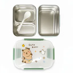 sipwip Dual Compartment Bento Stainless Steel Lunch Box with Spoon for Kids & Adults 3 Containers Lunch Box image 3