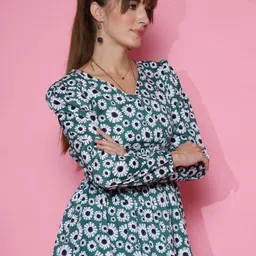 sheetal associates Casual Puff Sleeves Floral Print Women Green Top image 4