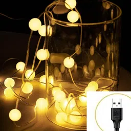 sinoman 4 Mtrs 16 LED Crystal Frosted Ball Warm White USB Operated String Light image 2