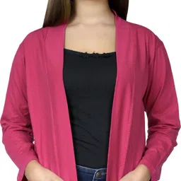 Women Jacket Style Full Sleeve Pink Shrug-image-11