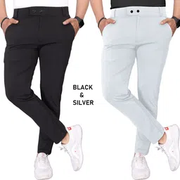 tenit Pack of 2 Men Slim Fit Black, Silver Lycra Blend Trousers-picture-21