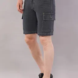 nivasu Solid Men Denim Grey Denim Shorts image 3