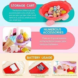 him tax Ice Cream Kitchen Play Cart Kitchen Set Toy with Lights and Music, Small image 3