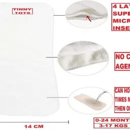 tinny tots High Quality Trendy Fashionable 2 Baby Reusable Cloth Diapers Adjustable Snap Button Durable With 4 White Microfiber Bamboo Diaper Nappy Insert Pads(5 Layers) Wetfree Combo For New Borns/Toddlers/Babies| Baby First Gift Set Pack(0-12 Months, SMALL SIZE,YR) image 2