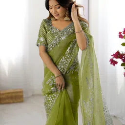 satrani Embroidered, Embellished Bollywood Organza Saree image 5