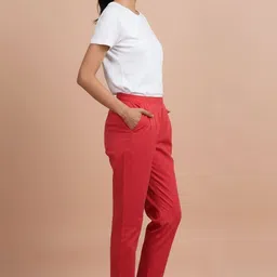 pxs Women Regular Fit Red Pure Cotton Trousers image 5