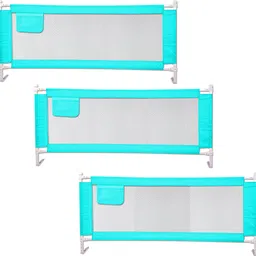 kiddery Bed Rails for Baby Toddler Safety Adjustable Height Blue Pack of 3 image 1
