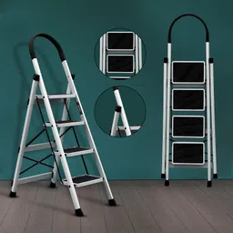 plantex Ladder for Home/Anti-Skid Strong Foldable Wide 4 Step Ladder-(White-Apex) Steel Ladder image 2