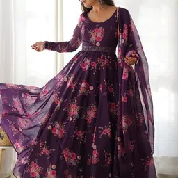 nayu enterprise Floral Print Georgette Stitched Anarkali Gown-picture-12