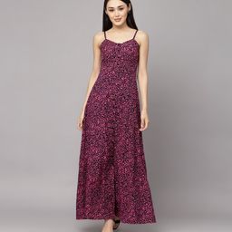 aayu Women Maxi Black, Pink Full Length Dress-picture-10