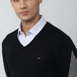 van heusen Men Colorblock V Neck Blue Sweater image 4