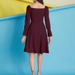 selvia Women Fit and Flare Maroon Above Knee/Mid Thigh Length Dress image 2