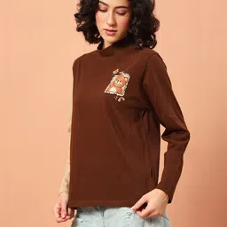 the dry state Women Solid Round Neck Pure Cotton Beige T-Shirt image 5