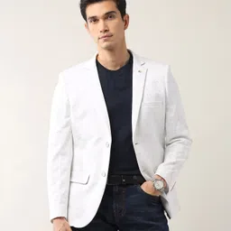 ad by arvind Men Self Design Single Breasted Formal Blazer image 1