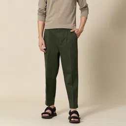 mr bowerbird Men Relaxed Green Pure Cotton Trousers-picture-24