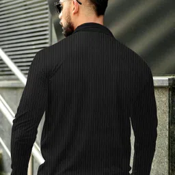 kajaru Men Self Design Polo Neck Polycotton Black T-Shirt image 2