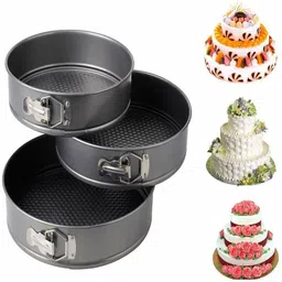 drunna Teflon Coated Spring Form Set of 3 Round Cake Mould for Baking Non Stick Cake Tins/Pan/Tray for Microwave Oven, and Cooker Aluminium Cake Mould 1 image 2