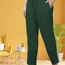 fambee Women Relaxed Dark Green Viscose Rayon Trousers-picture-14