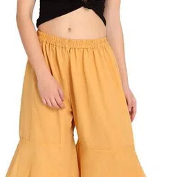 shararat Women Flared Gold Cotton Blend Trousers image 5