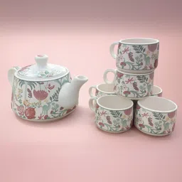 prohome Pack of 7 Ceramic Elegant Floral Ceramic Tea Set with Kettle and 6 Cups-picture-34