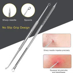 bm retail Stainless Steel Blackhead Remover Needle 1 Pointed & 2 Round Tip Set Dual Ended Cuticle Pusher-picture-11