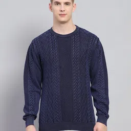 monte carlo Men Self Design Round Neck Blue Sweater-picture-18