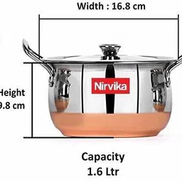 nirvika Stainless Steel Serving Bowl Stainless Steel Handi Set 3 PCS (3 Piece) Kitchen Serving, Cooking Bowl Kadha Copper Bottom Stainless Steel with Copper Bottom Cook and Serve Cookware Set Handi with Lid - Set of 3 Pcs Cookware Set (Copper) image 4